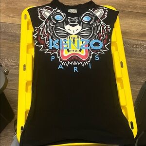 Kenzo Black Mini Dress with Vibrant Tiger Motif with pockets on the side